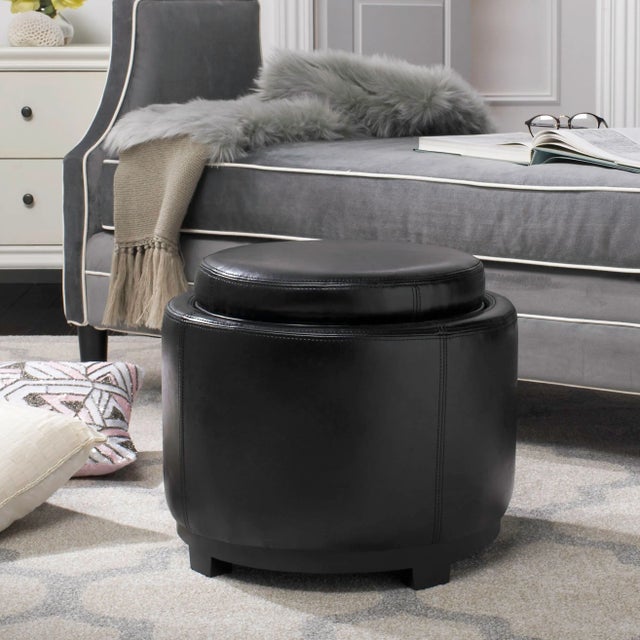 Black Storage Tray Ottoman in Black & Black For Sale - Image 8 of 10