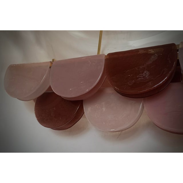 Metal Murano Rectangular Pink Violet Art Glass and Brass Chandelier and Pendant For Sale - Image 7 of 10