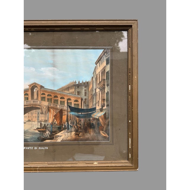 Wood Antique Victorian Italian Print Ponte Di Rialto Bridge in Venice For Sale - Image 7 of 8