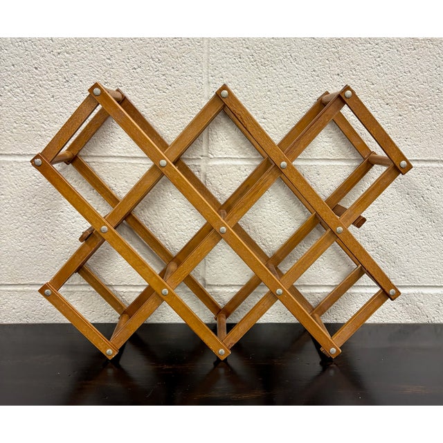 Vintage Traditional Accordion Expanding Folding 8 Bottle Wood Wine Rack For Sale In Kansas City - Image 6 of 7
