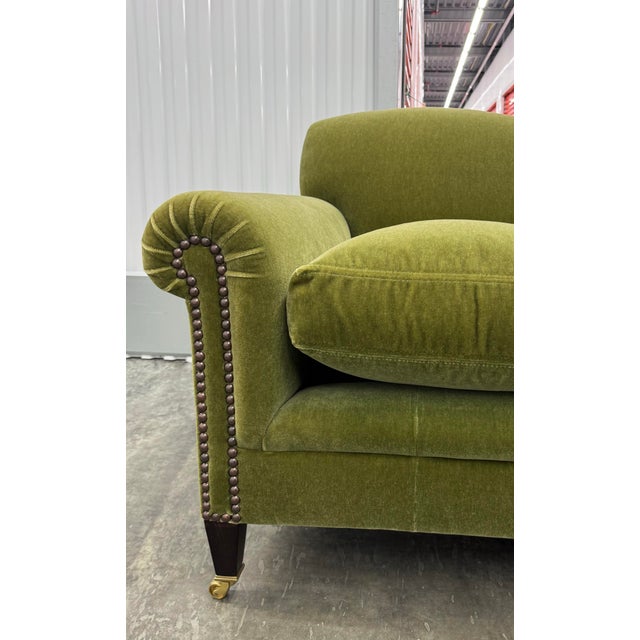 George Smith Full Scroll Arm Sofa in George Smith Mohair in the color Fern. The sofa has down seat cushions and sits on...