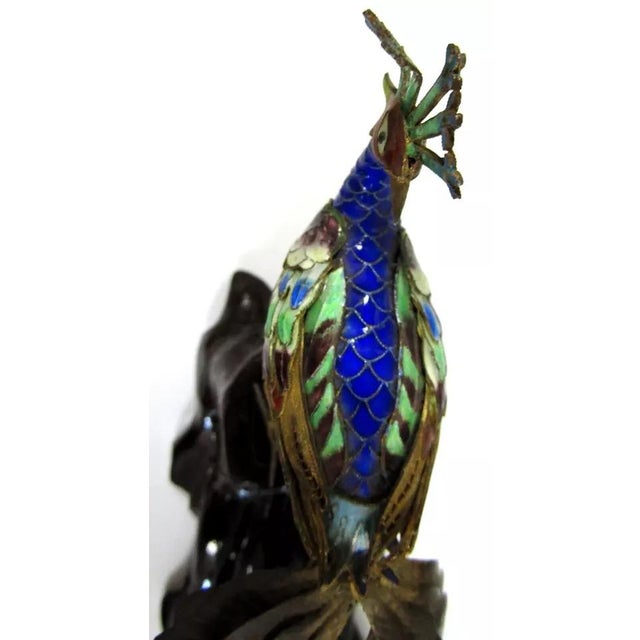 Antique Chinese Silver Gilt Cloisonne Jeweled Peacock Bird Sculpture, 19th Century For Sale - Image 11 of 12