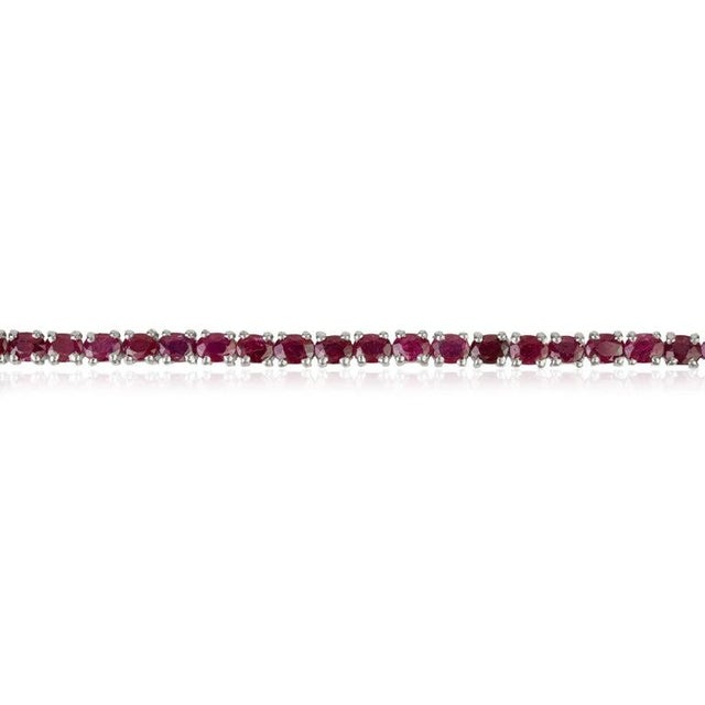 Art Deco 925 Sterling Silver Ruby Tennis Bracelet- Elegant Red Gemstone Fine Jewelry For Sale - Image 3 of 9