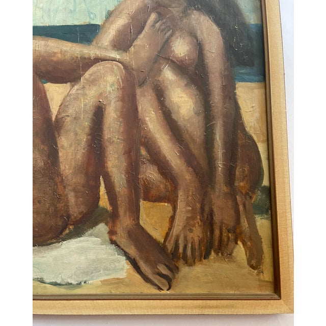 Oleg Zinger Oil Painting Sign Cubism Naked Women on the Beach 1945 France For Sale - Image 4 of 11