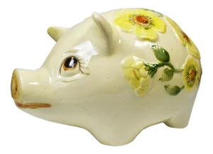 Mid-Century Large Ceramic Italian Hand-Painted Floral Design Piggy Bank