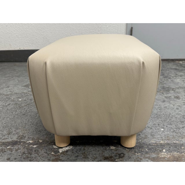 Custom Design Perry Stone Leather Ottoman For Sale - Image 4 of 12