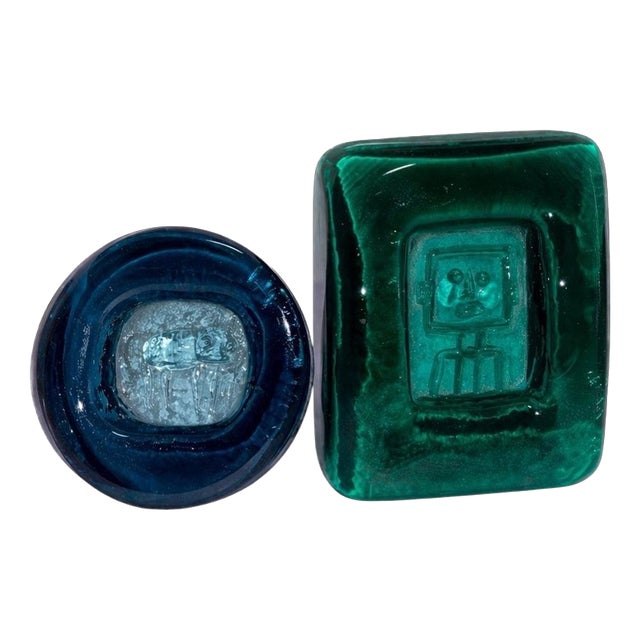 Art Glass Robot Ashtrays by Erik Höglund for Kosta Boda, Sweden, 1960s, Set of 2 For Sale