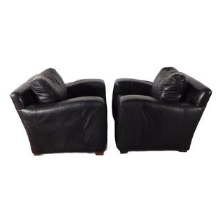 Pair Vintage Massive Ferguson Copeland, Ltd. Tribecca Leather Lounge Club Tub Chairs For Sale