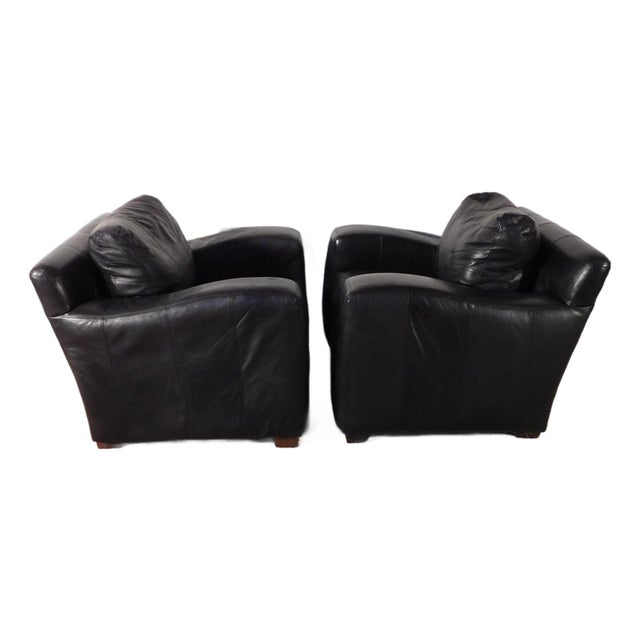 Pair Vintage Massive Ferguson Copeland, Ltd. Tribecca Leather Lounge Club Tub Chairs For Sale