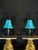 Blue Mid 20th Century Matching Pair of Blue Shade Table Lamps With Bronze Tone Bases For Sale - Image 8 of 12