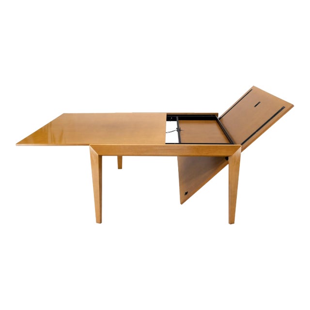 Cassina Large Square Flip Top Expandable Dining Conference Table Blond Birch For Sale