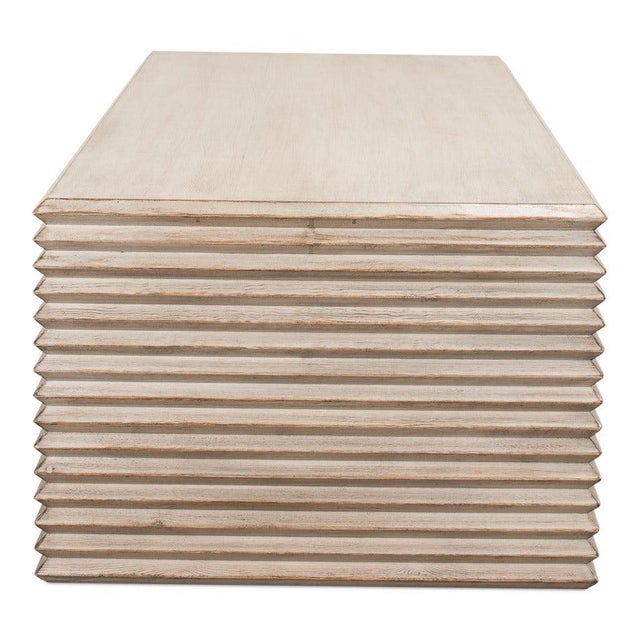 Stone Gray Rustic Stacked-Plank Waterfall Coffee Table in Stone Grey For Sale - Image 8 of 9