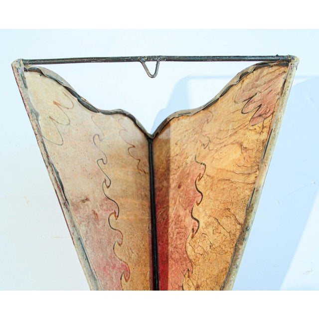 Metal Handcrafted North African Art Wall Sconce in Red and Yellow For Sale - Image 7 of 10