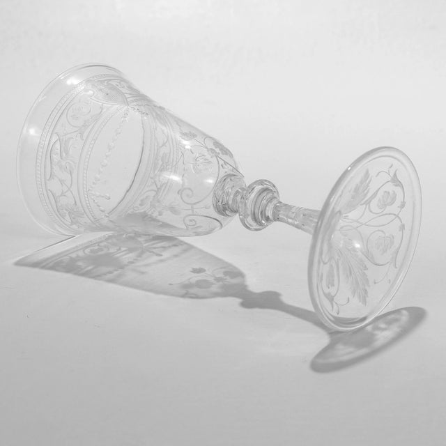 Set of 8 Antique Stourbridge Etched & Engraved Glass Wine Glasses For Sale - Image 10 of 18