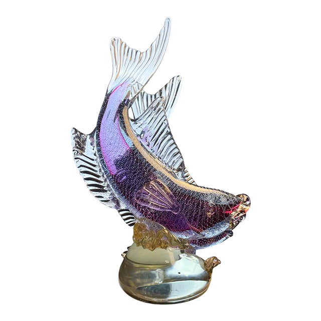 Large Vintage Alfredo Barbini Attributed Murano Glass Double Fish Sculpture Mid Century Italian Art Glass Centerpiece For Sale