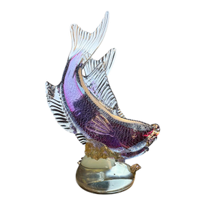 Large Vintage Alfredo Barbini Attributed Murano Glass Double Fish Sculpture Mid Century Italian Art Glass Centerpiece