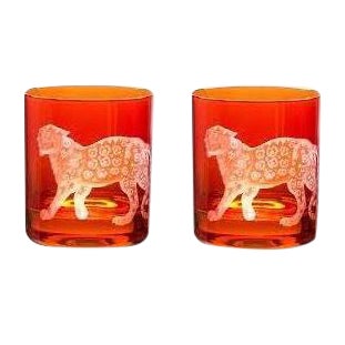 Gothic Jungle Baroque III Double Old Fashioned Glasses Orange Jaguar - a Pair For Sale - Image 3 of 3