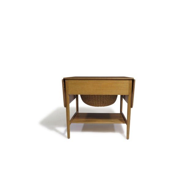 Mid 20th Century Hans J. Wegner at-33 Sewing Drop-Leaf Side Table in White Oak, Beautifully Restored For Sale In San Francisco - Image 6 of 11