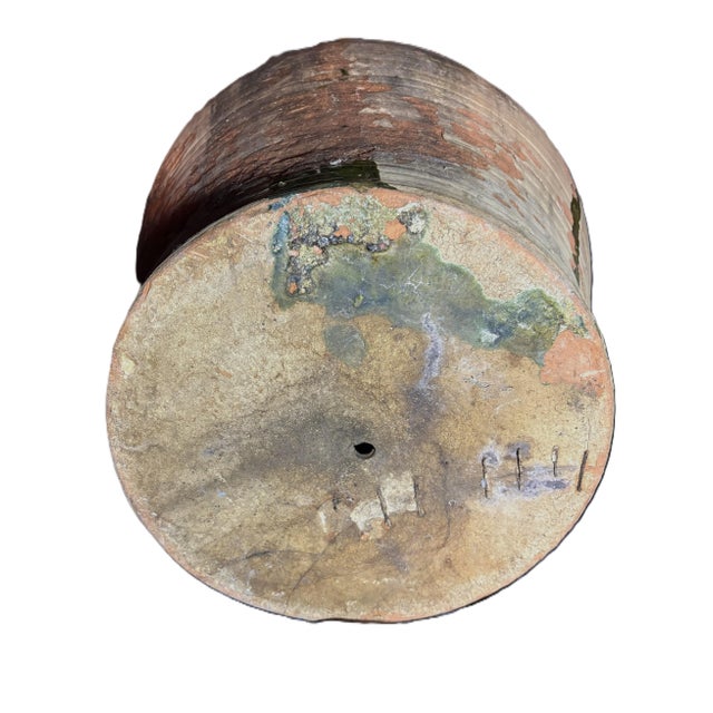 Antique Earthenware Storage Jar With Green Glaze and Staple Repair For Sale - Image 9 of 9