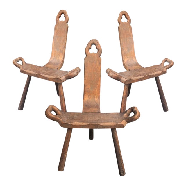 Antique Spanish Carved Wood Birthing Chairs Set Of 3