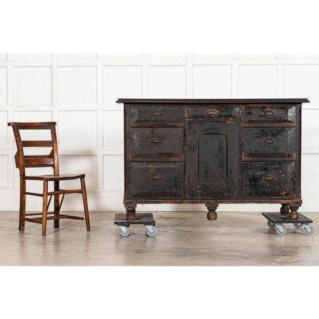Circa 1880 Diminutive 19thC English Painted Pine Dresser Base W139 x D55 x H89 cm Internal shelf depth 45.5 cm Weight 59Kg