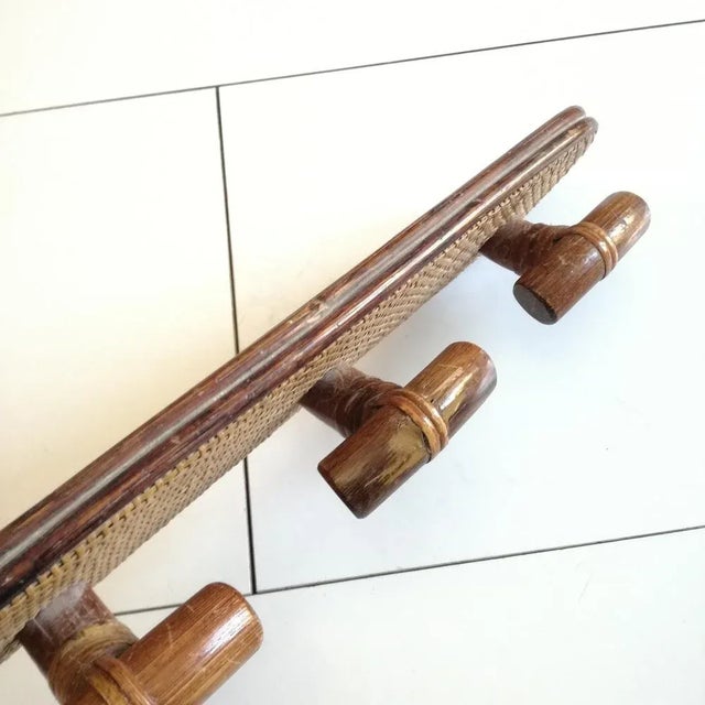 Wood Wall-Mounted Coat Rack with Three Hooks in Cane and Rattan For Sale - Image 7 of 8
