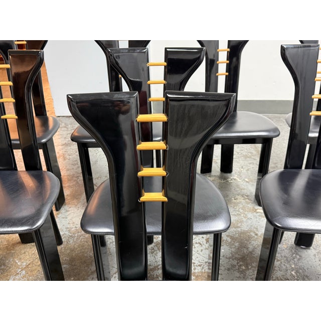 Pierre Cardin for Roche Bobois Vintage Black Lacquer Dining Chairs, Set of Eight For Sale In San Francisco - Image 6 of 12