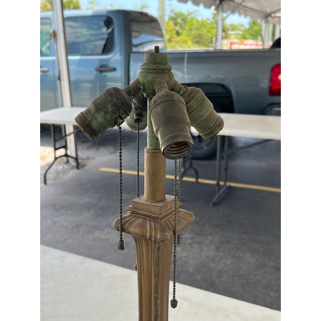 Tan 1940s Vintage Square Slag Lamp With Rustic Scene For Sale - Image 8 of 12