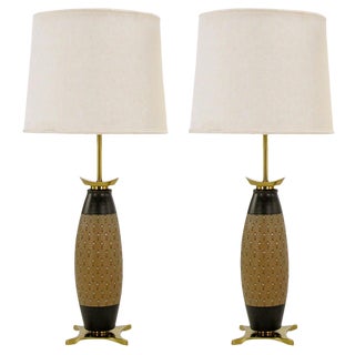 Stiffel Hand Thrown and Incised Pottery Table Lamps - a Pair For Sale