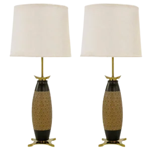 Stiffel Hand Thrown and Incised Pottery Table Lamps - a Pair