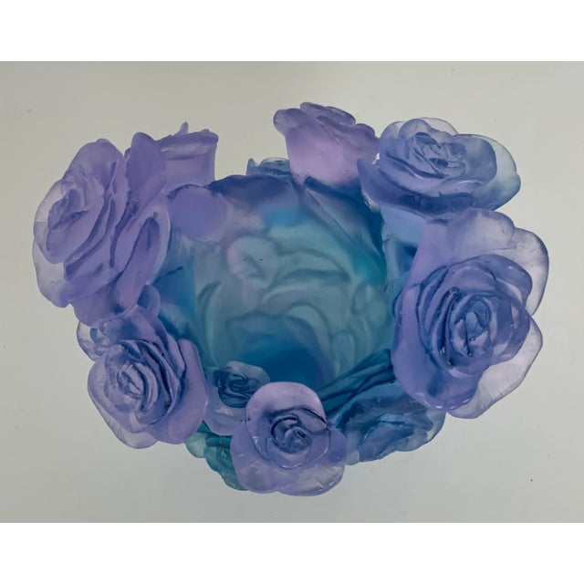 Elegant Drum French Passion Rose Crystal Vase, signed, blue and purple, circa 2010’s