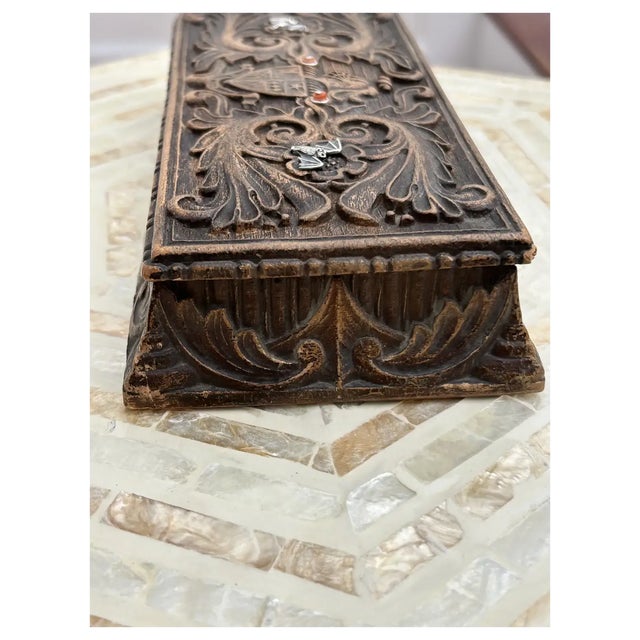 Wood Ooak Antique Spanish Wood Box/Added Coral/Sterling Bats For Sale - Image 7 of 16