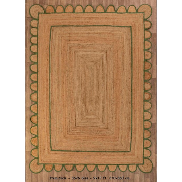 2'x4' Olive Green Scallop Jute Hand Made Rug For Sale - Image 9 of 12