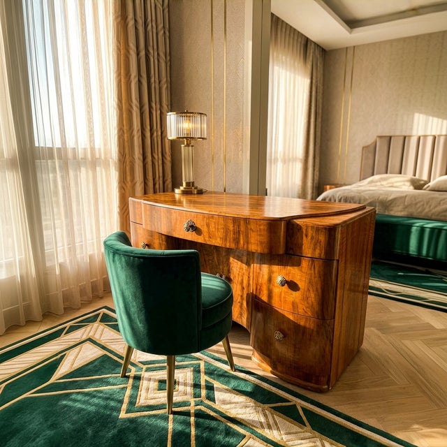 Art Deco Walnut Desk in Streamline Style, 1935, 1920s For Sale - Image 3 of 13