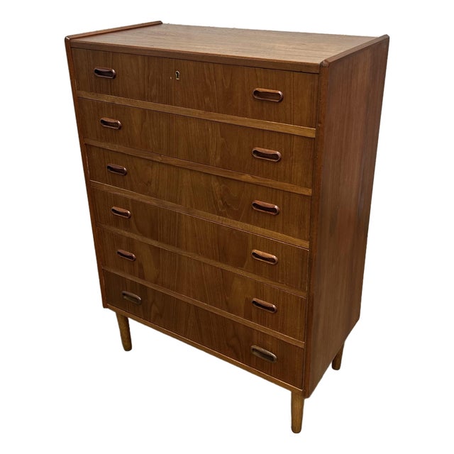 1960s Danish Mid Century Modern Teak 6 Drawer Tall Chest of Drawers For Sale