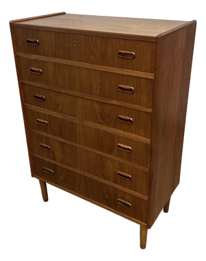 1960s Danish Mid Century Modern Teak 6 Drawer Tall Chest of Drawers