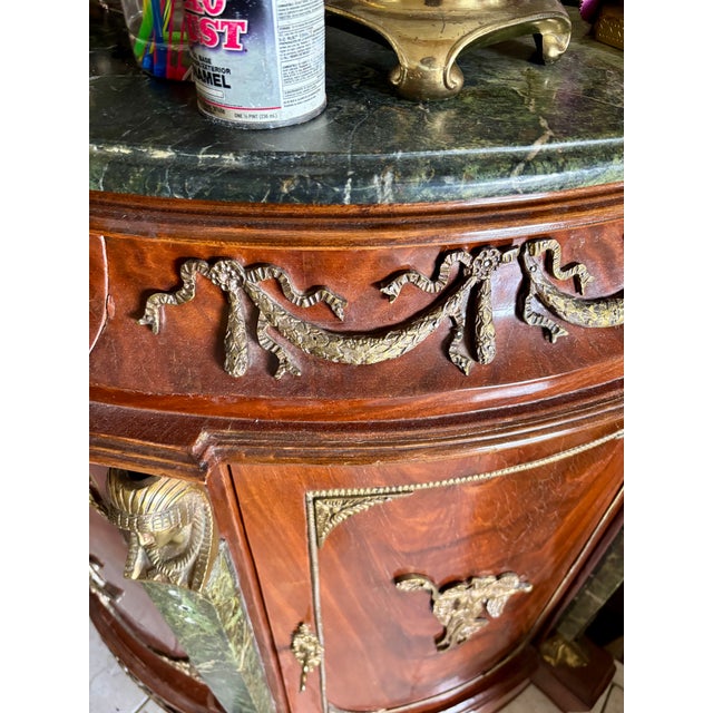 1990s Vintage French Empire Style Demilune Marble Top Bar Cabinet With Bronze Ormolu For Sale - Image 5 of 8