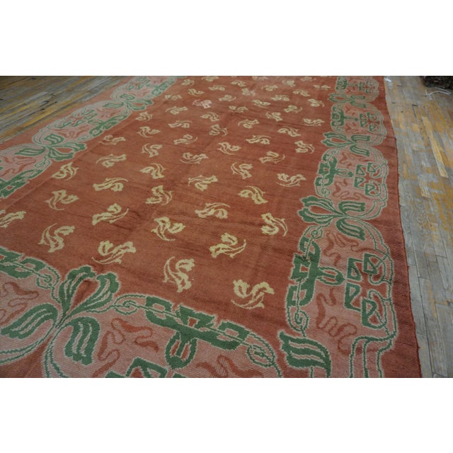 Arts & Crafts 1930s Salmon Irish Donegal Arts & Crafts Rug 10' X 17' Handknotted Wool Carpet For Sale - Image 3 of 13