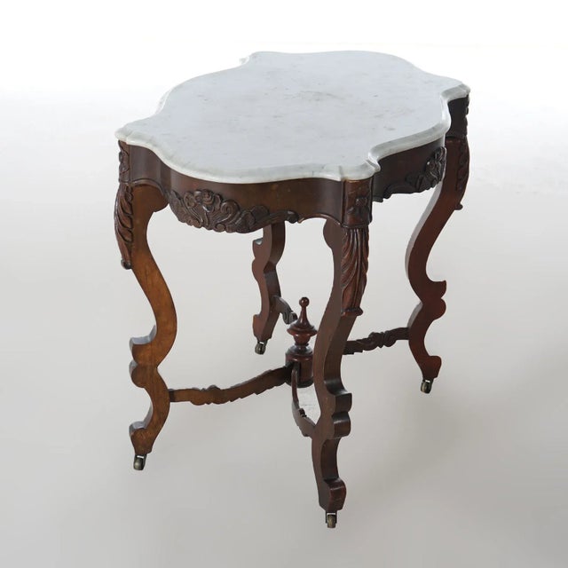 Antique Victorian Rosewood & Marble Turtle Top Parlor Table Circa 1890 For Sale - Image 4 of 9