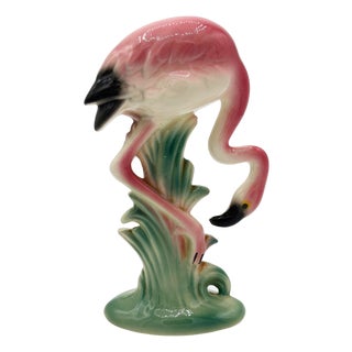 1950s MCM California Pottery Ceramic Searcher Tropical Pink Flamingo Figurine Statue For Sale