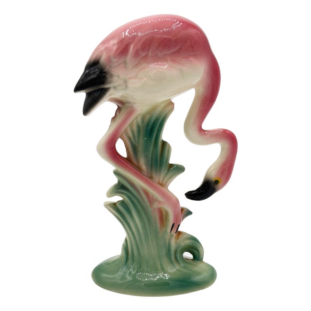 1950s MCM California Pottery Ceramic Searcher Tropical Pink Flamingo Figurine Statue For Sale