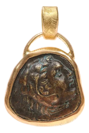Alexander the Great Coin Pendant Trimmed in 22K Gold