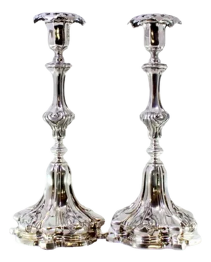 Silver Candlesticks with Stems Revealed with Palms, Set of 2