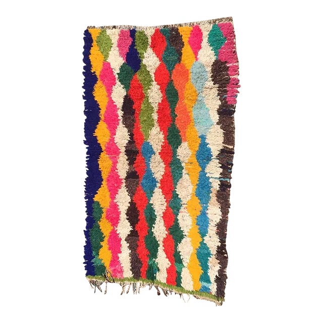 Vintage Moroccan Boucherouite Rug - 4′7″ × 8′4″ For Sale