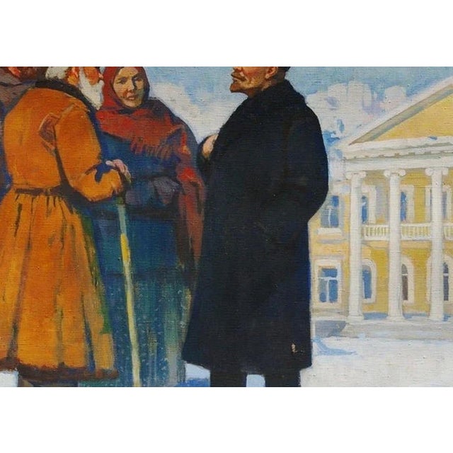 Lenin & Farmers Original Oil Painting, Soviet Socialist Realism Art 104-149 For Sale - Image 6 of 6