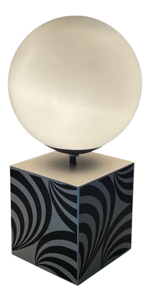 1960's Cast Metal Op Art Lamp With Milk Glass Orb