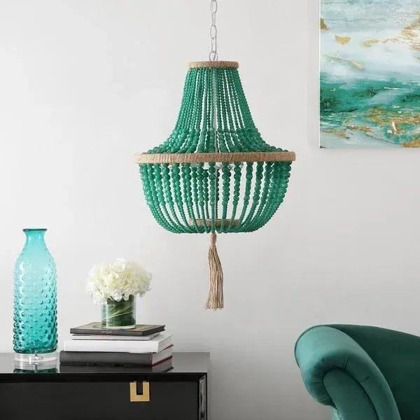 Safavieh Lush Kristi Beads Pendant Lamp in Emerald Green For Sale - Image 4 of 6