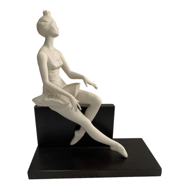 Cybis Ballerina "On-Cue" Bisque Figurine on Wooden Base For Sale