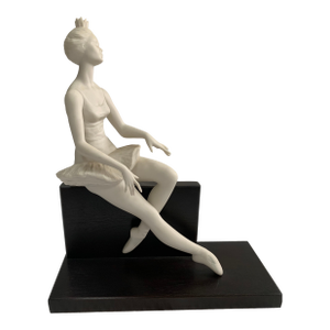 Cybis Ballerina "On-Cue" Bisque Figurine on Wooden Base
