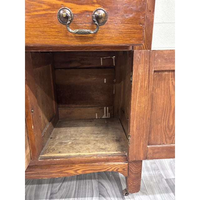 Brown Antique Victorian Oak Washstand With Storage and Towel Rack For Sale - Image 8 of 9